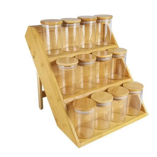 12pcs Glass Spice Jar Set with 3-Tier Bamboo Rack X1584