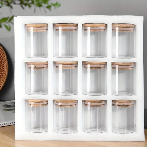 12pcs Glass Spice Jar Set with Bamboo Lids 6.5×8cm - X1583