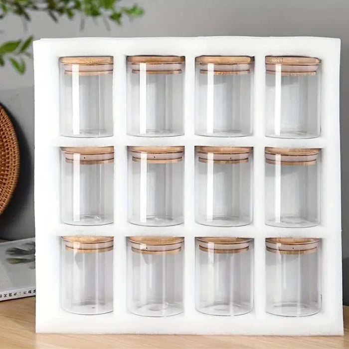 12pcs Glass Spice Jar Set with Bamboo Lids 6.5×8cm - X1583