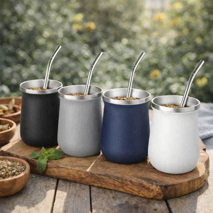 160ml Yerba Mate Cup Double Wall Stainless Steel With Stainless Bombilla Straw  X1542