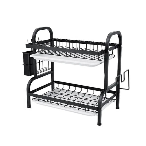 2-Tier Black Metal Drying Dish Rack with Utensil Holder WL-FG266 X1589