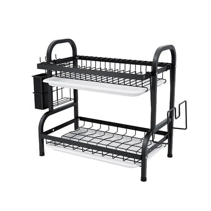 2-Tier Black Metal Drying Dish Rack with Utensil Holder WL-FG266 X1589