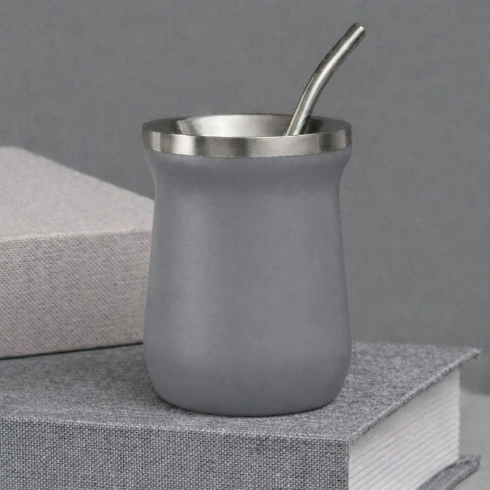 260ml Yerba Mate Cup Double Wall Stainless Steel With Stainless Bombilla Straw  X1541