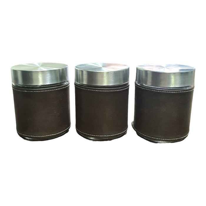 GLASS AND LEATHER 3PCS JARS SET