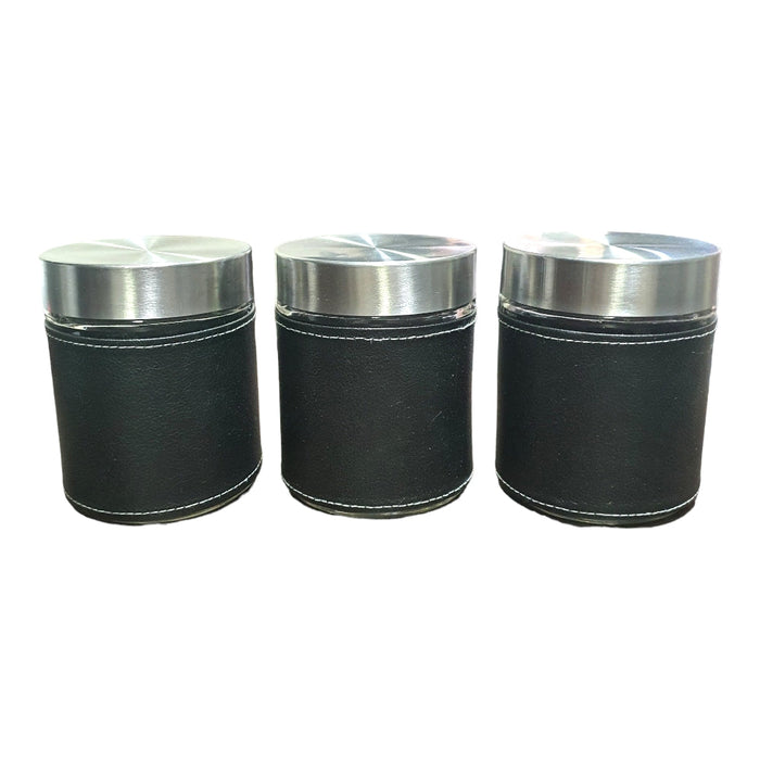 GLASS AND LEATHER 3PCS JARS SET