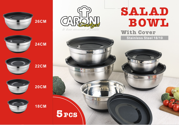 STAINLESS STEEL 5PCS BOWL SET WITH COVER