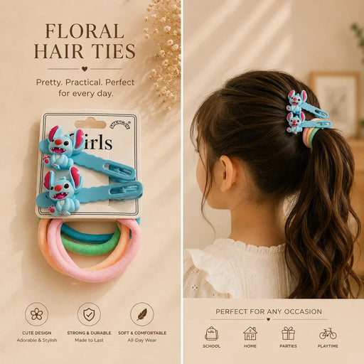 Stich Kids 2 Hair Clips 4 Bands Random Color DG105