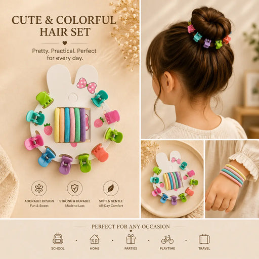Cute & Colorful Kids Hair Set 10 mini clips & 6 Ties DG108