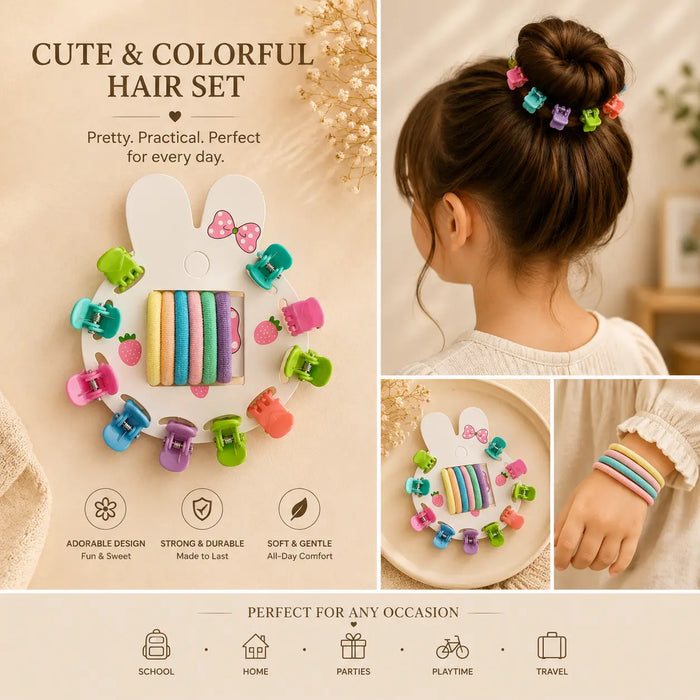 Cute & Colorful Kids Hair Set 10 mini clips & 6 Ties DG108
