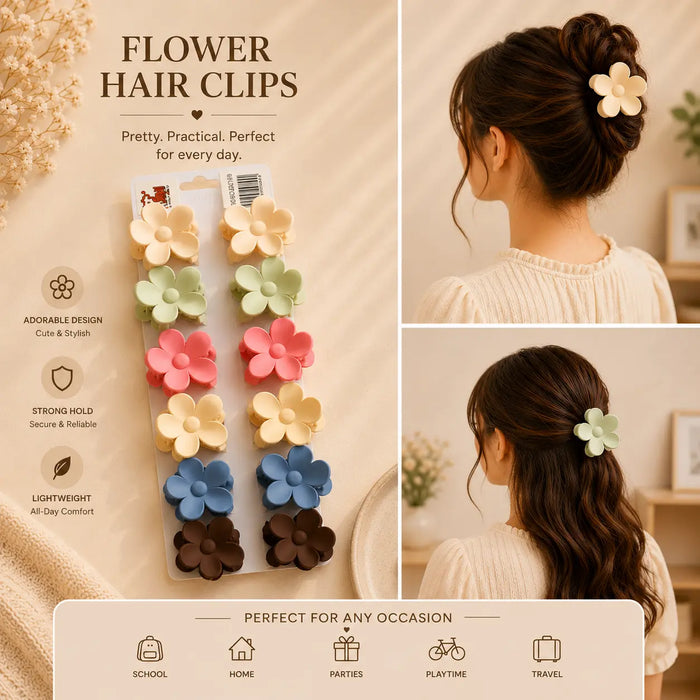 Pastel Flower Medium Hair Clips 12 Pcs Set DG109