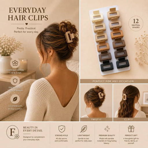 Rectangular Medium 12 pcs Hair Clips DG111