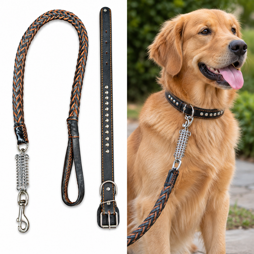 Dog Heavy Duty Leather Leash + Collar DP165