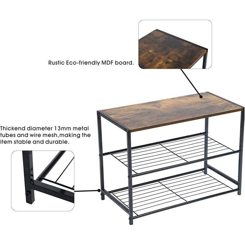 Entryway 2 layers Shoe Shelf Stand Organiser with Wood Surface X1532