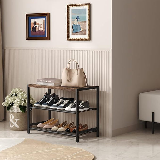 Entryway 2 layers Shoe Shelf Stand Organiser with Wood Surface X1532