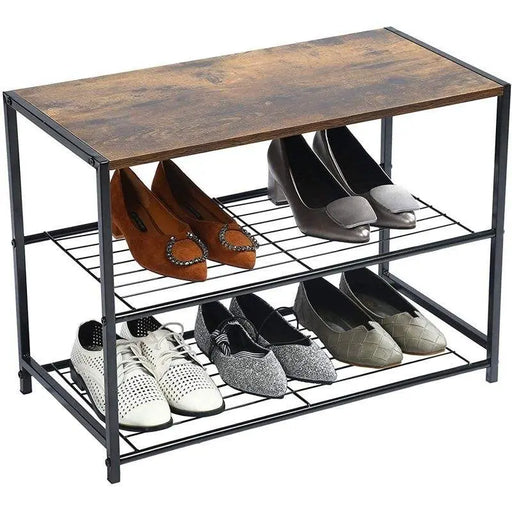 Entryway 2 layers Shoe Shelf Stand Organiser with Wood Surface X1532