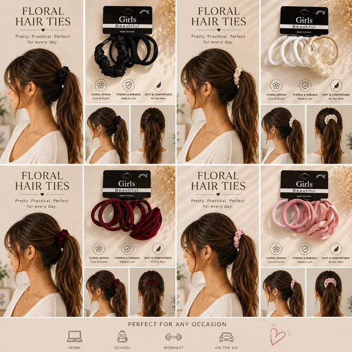 Floral Scrunchie Hair Ties 5pcs Pack DG101