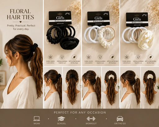 Floral Scrunchie Hair Ties 5pcs Pack DG102