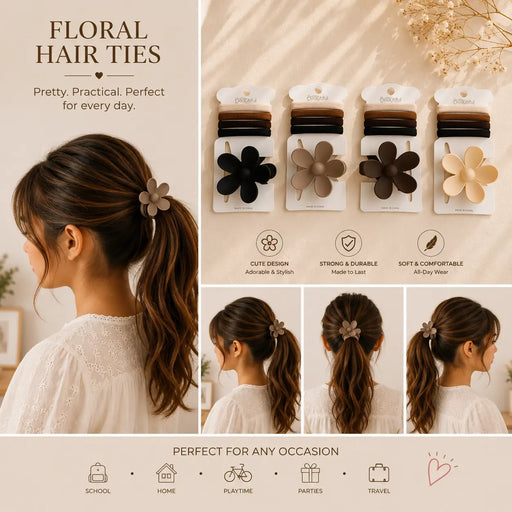 Flower Large Hair Clip and 4 Ties Set DG104