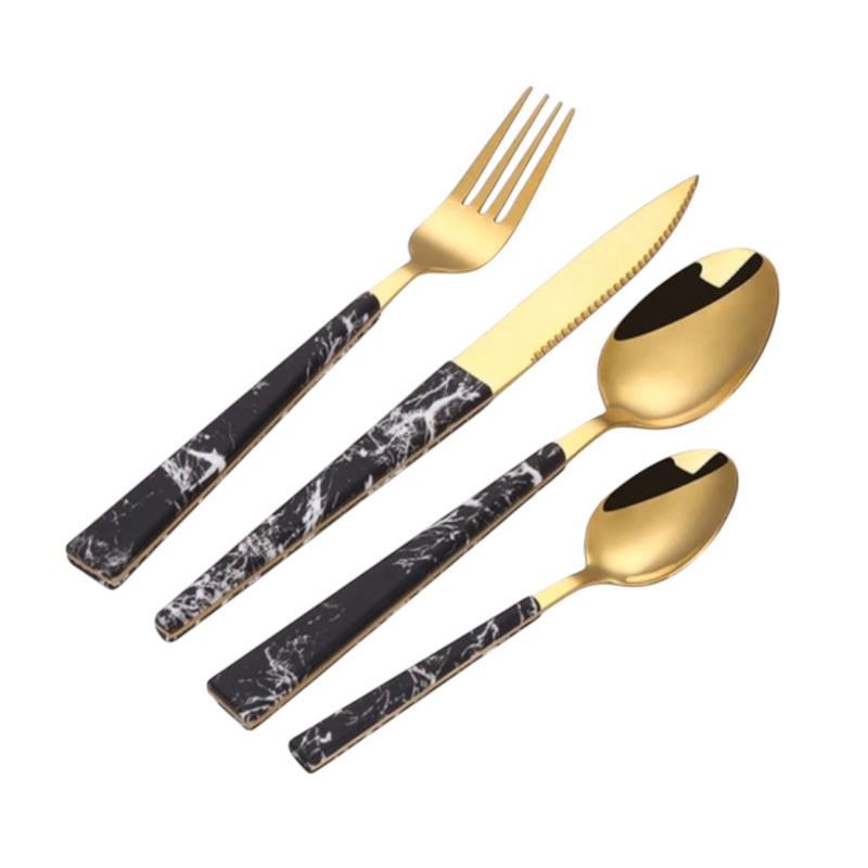 24PCS GOLD CUTLERY BLACK MARBLE HANDLE  X452