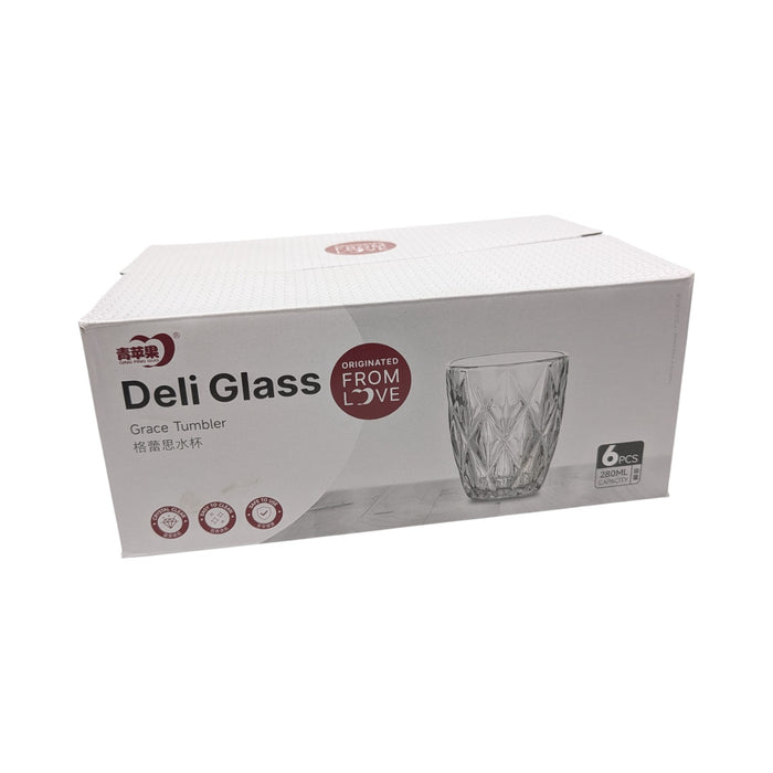 DELI Clear Glass Cup 280ml 6pcs X1034