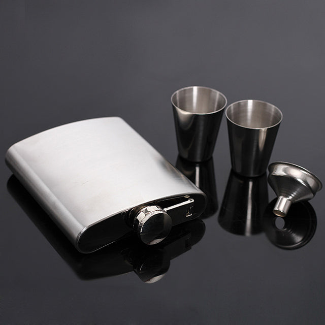 7oz Stainless Leakproof Drink Flask + 2 Shots Set X1451