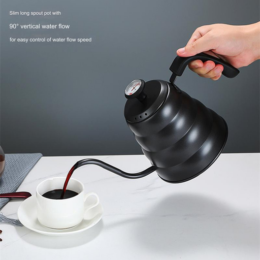 1200ml Black Cloud Shaped Pour Over Goose Neck Kettle With Thermometer  X1459