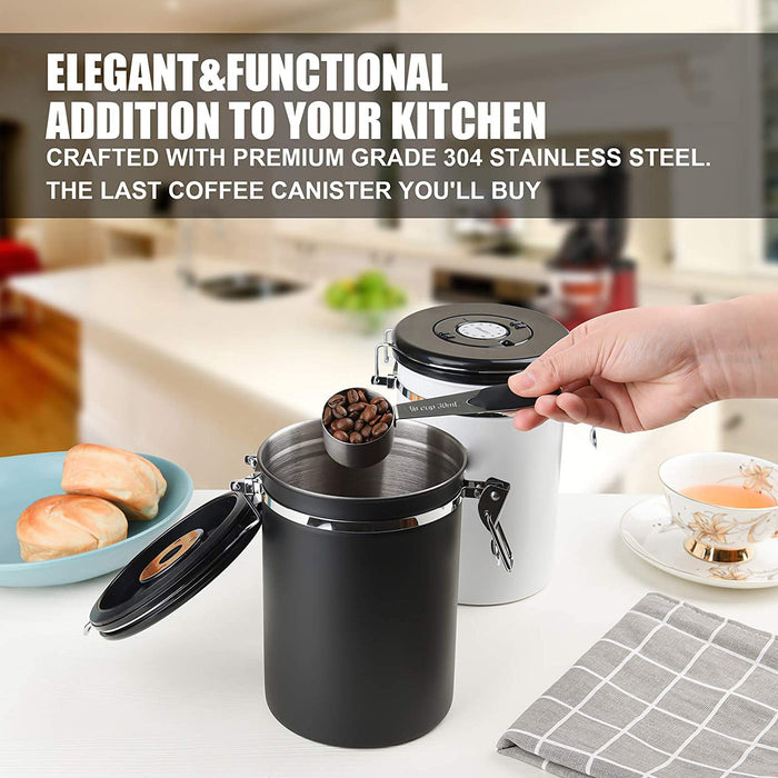 1.5L Coffee Canister Airtight Storage Container Stainless Steel with Scoop, Date Tracker and CO2 Release Valve X1469