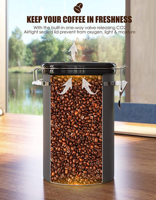 1.5L Coffee Canister Airtight Storage Container Stainless Steel with Scoop, Date Tracker and CO2 Release Valve X1469