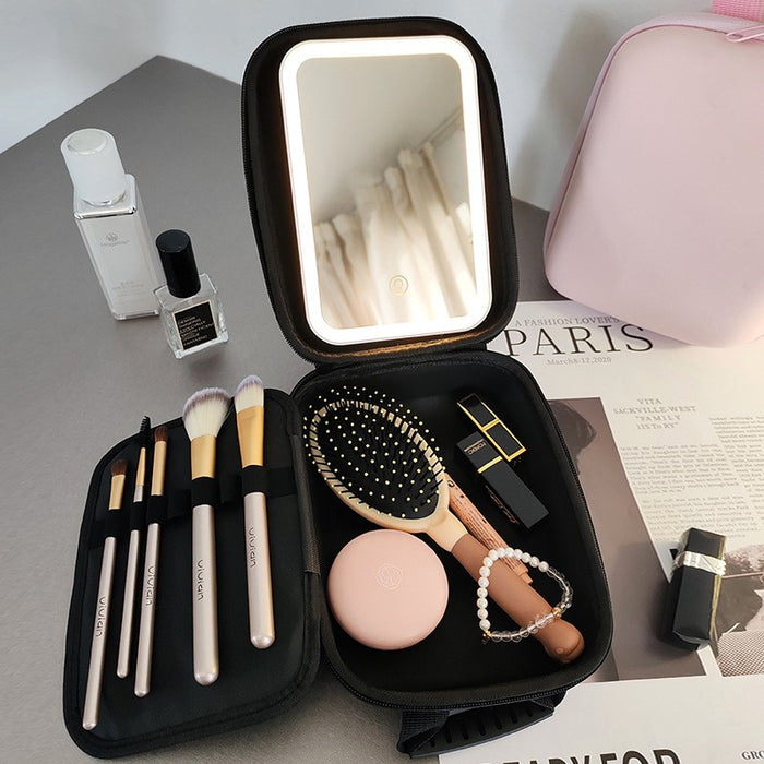 Makeup Cosmetic Organiser Travel Bag with LED Mirror  Rechargeable X1486