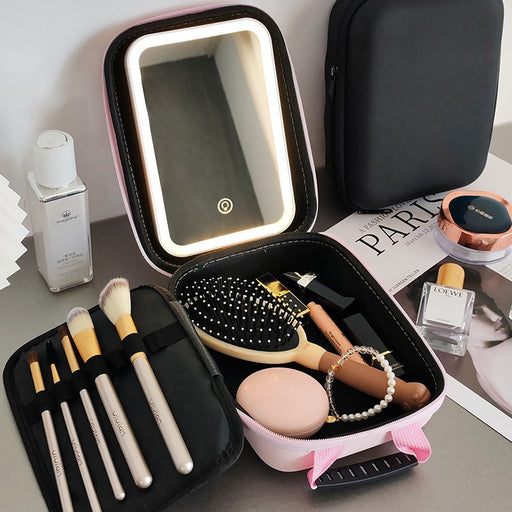 Makeup Cosmetic Organiser Travel Bag with LED Mirror  Rechargeable X1486