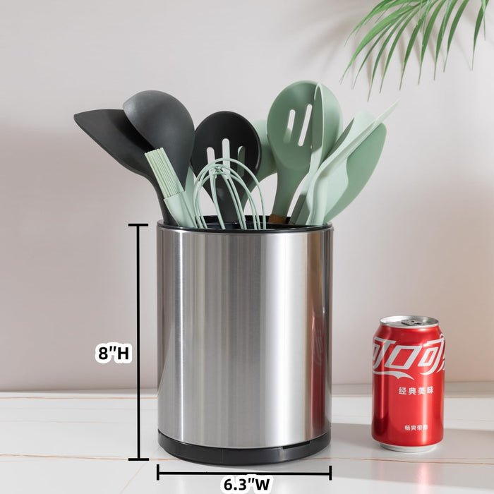 Stainless Steel Rotating Kitchen Utensil Organiser Bucket Holder X1487