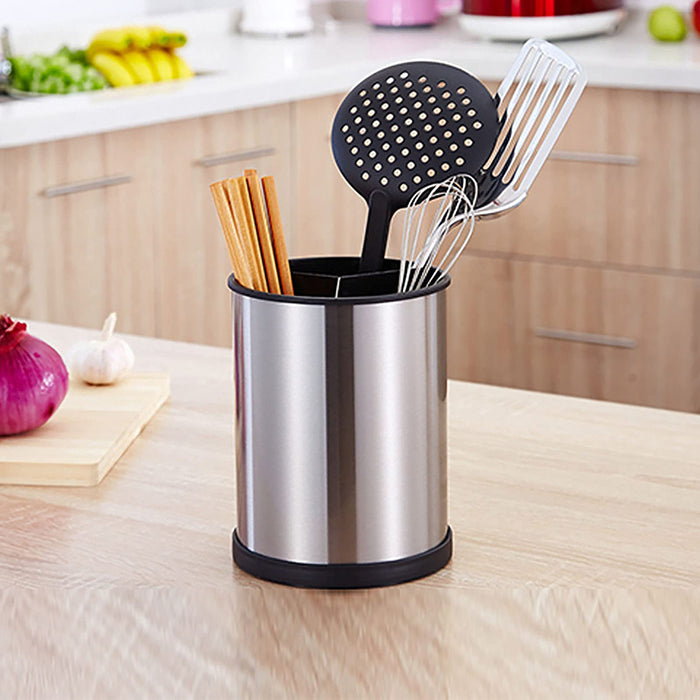 Stainless Steel Rotating Kitchen Utensil Organiser Bucket Holder X1487