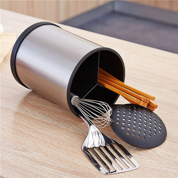 Stainless Steel Rotating Kitchen Utensil Organiser Bucket Holder X1487