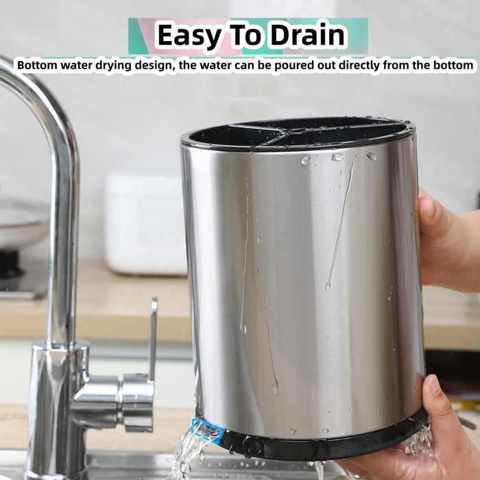 Stainless Steel Rotating Kitchen Utensil Organiser Bucket Holder X1487