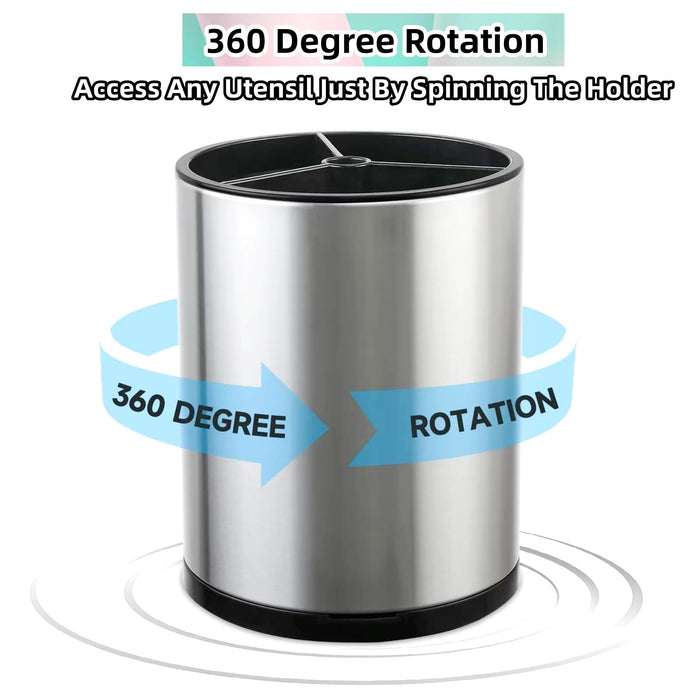 Stainless Steel Rotating Kitchen Utensil Organiser Bucket Holder X1487