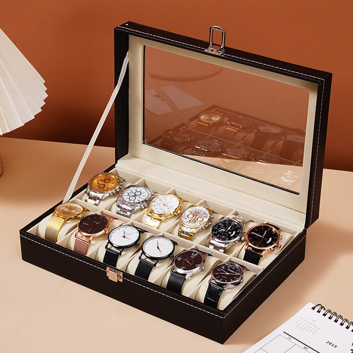 Black Leather Watch Box - For 12 Watches X1494
