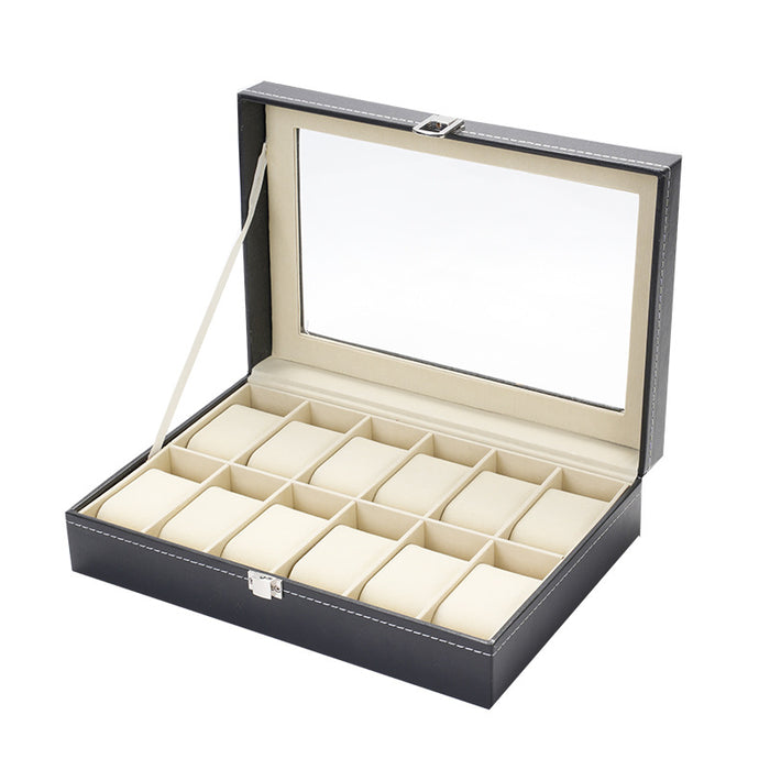 Black Leather Watch Box - For 12 Watches X1494