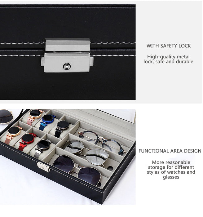 Leather 6 Watch and 3 Eye Glasses Jewelry Box X1495
