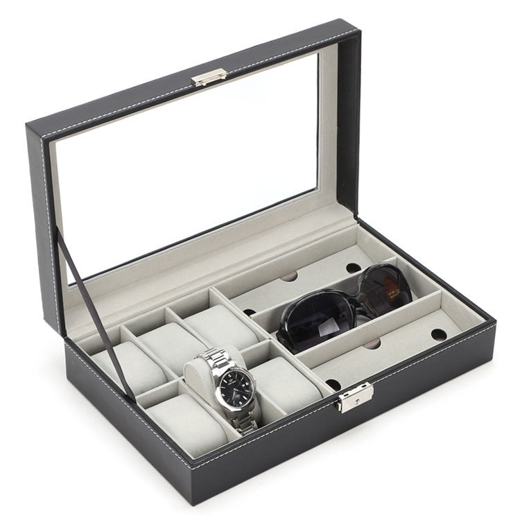 Leather 6 Watch and 3 Eye Glasses Jewelry Box X1495