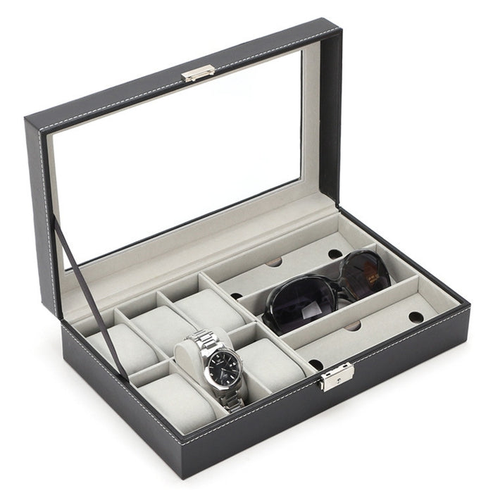 Leather 6 Watch and 3 Eye Glasses Jewelry Box X1495