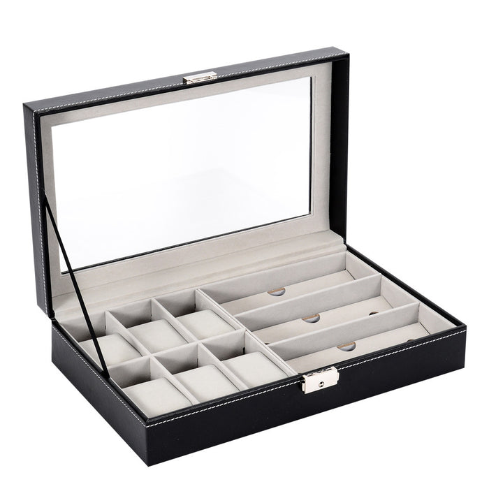 Leather 6 Watch and 3 Eye Glasses Jewelry Box X1495