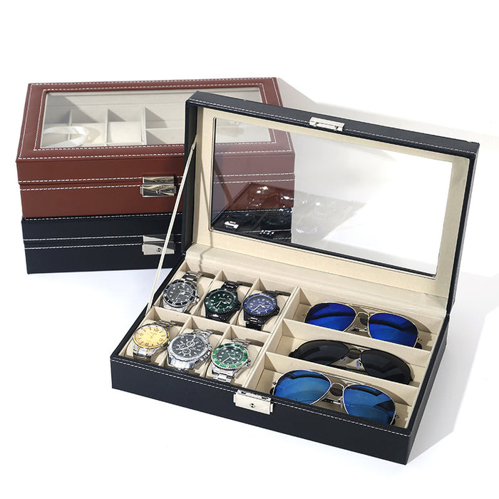 Leather 6 Watch and 3 Eye Glasses Jewelry Box X1495