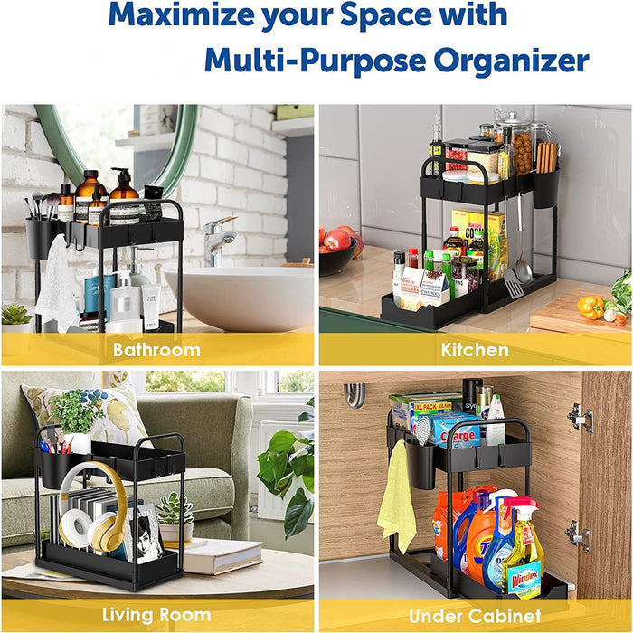  Under Sink Double Layer Sliding Storage Basket Black Organiser No. 6814 X1524