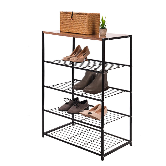 Entryway 3 layers Shoe Shelf Stand Organiser with Wood Surface X1533