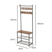 Entryway Shoe Bench with Coat Rack, Freestanding Wood Finish Hall Tree with Metal Storage Shelf No. YP-704  X1534