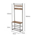 Entryway Shoe Bench with Coat Rack, Freestanding Wood Finish Hall Tree with Metal Storage Shelf No. YP-704  X1534