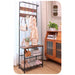 Entryway Shoe Bench with Coat Rack, Freestanding Wood Finish Hall Tree with Metal Storage Shelf No. YP-704  X1534