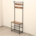 Entryway Shoe Bench with Coat Rack, Freestanding Wood Finish Hall Tree with Metal Storage Shelf No. YP-704  X1534