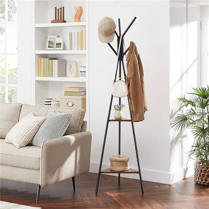 Coat Rack Freestanding Hanger Stand, Hall Tree with 2 Shelves X1538
