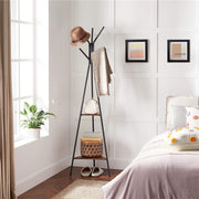 Coat Rack Freestanding Hanger Stand, Hall Tree with 2 Shelves X1538